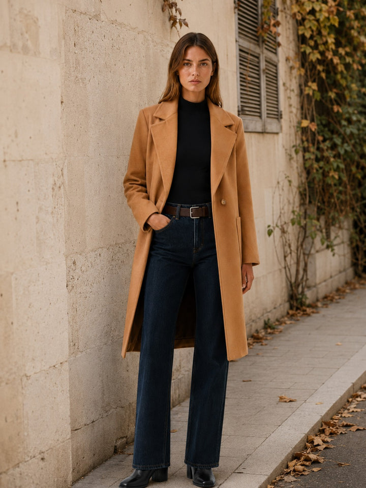 Aneta — Płaszcz Damski do Kolan z Klapami na Jeden Guzik, Moda Lodz