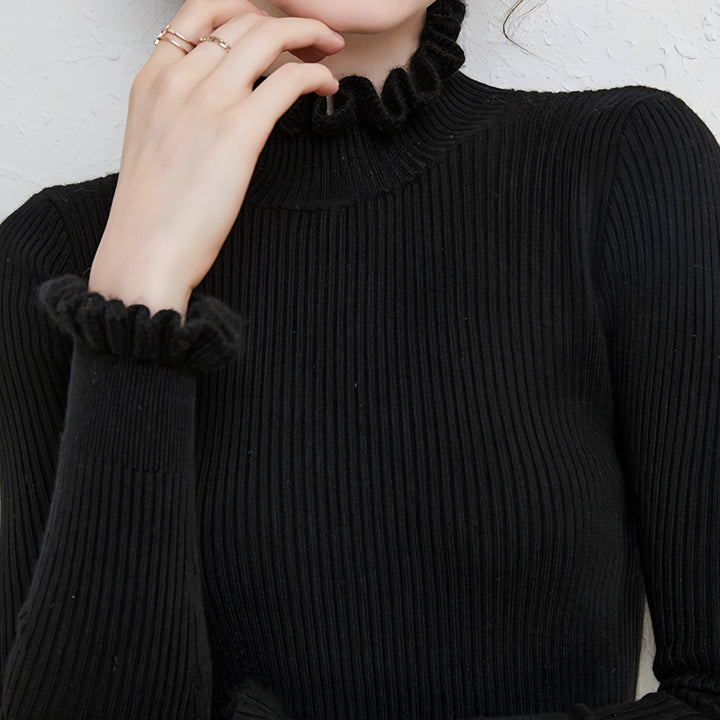 Dorota — Sweter Damski z Półgolfem i Falbankami, Moda Lodz