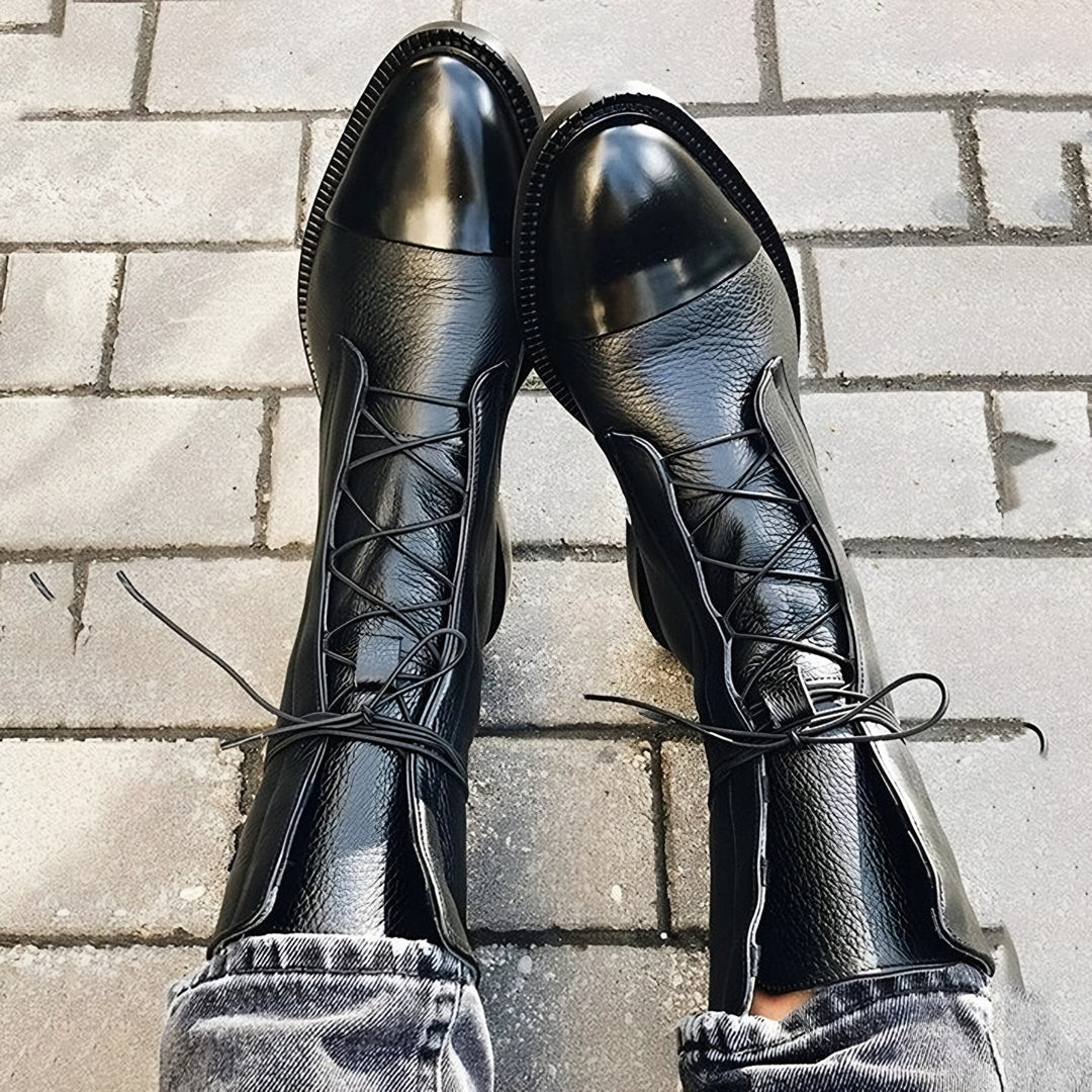 Ela – Botki Damskie Sznurowane Płaskie z Okrągłym Noskiem