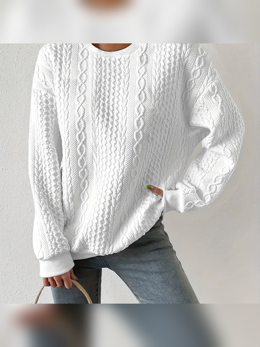 Gabi – Sweter Damski w Warkocze Luźny z Okrągłym Dekoltem