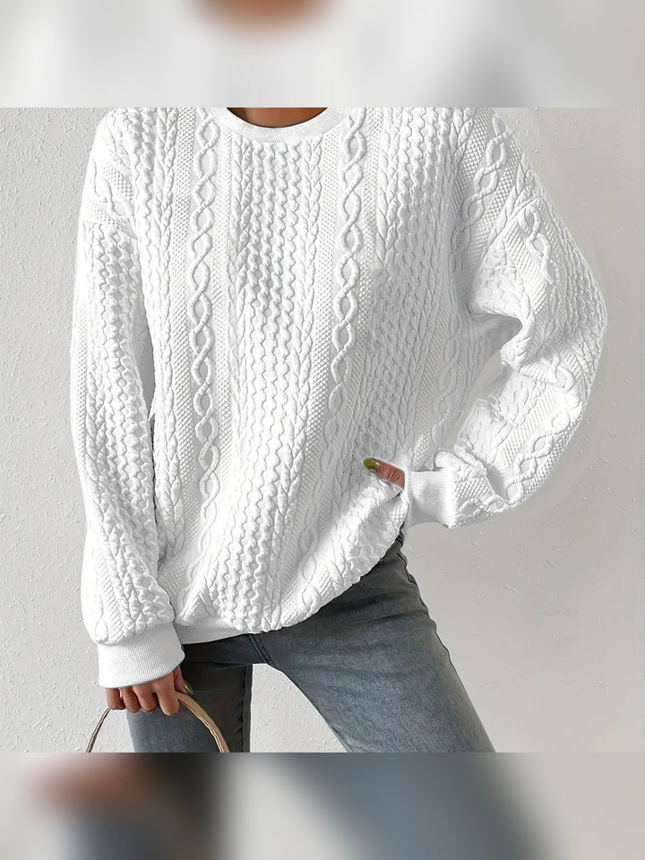 Gabi – Sweter Damski w Warkocze Luźny z Okrągłym Dekoltem
