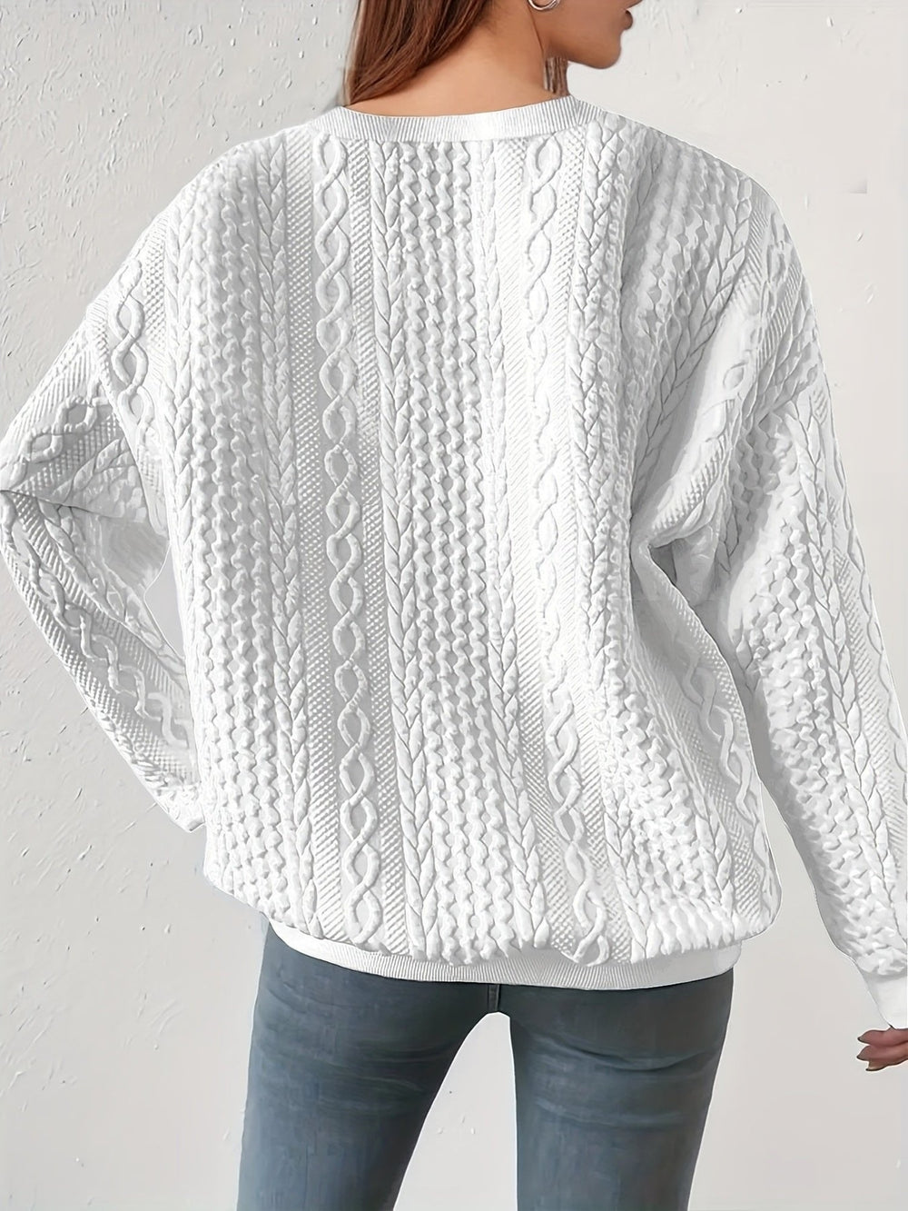 Gabi – Sweter Damski w Warkocze Luźny z Okrągłym Dekoltem