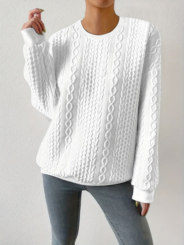 Gabi – Sweter Damski w Warkocze Luźny z Okrągłym Dekoltem