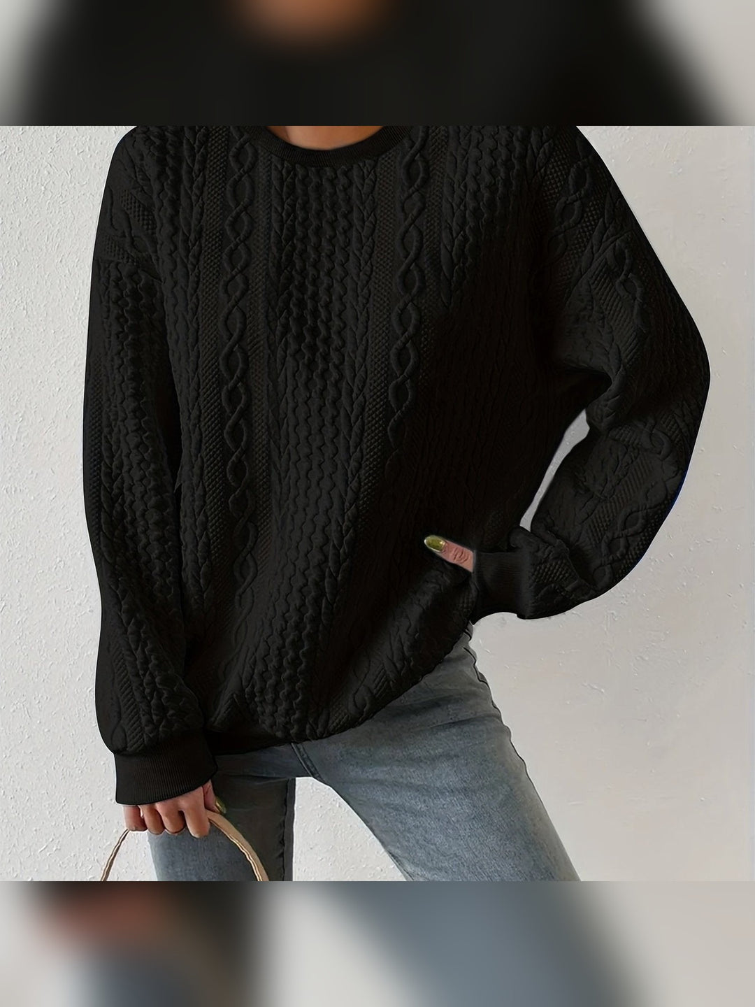 Gabi – Sweter Damski w Warkocze Luźny z Okrągłym Dekoltem