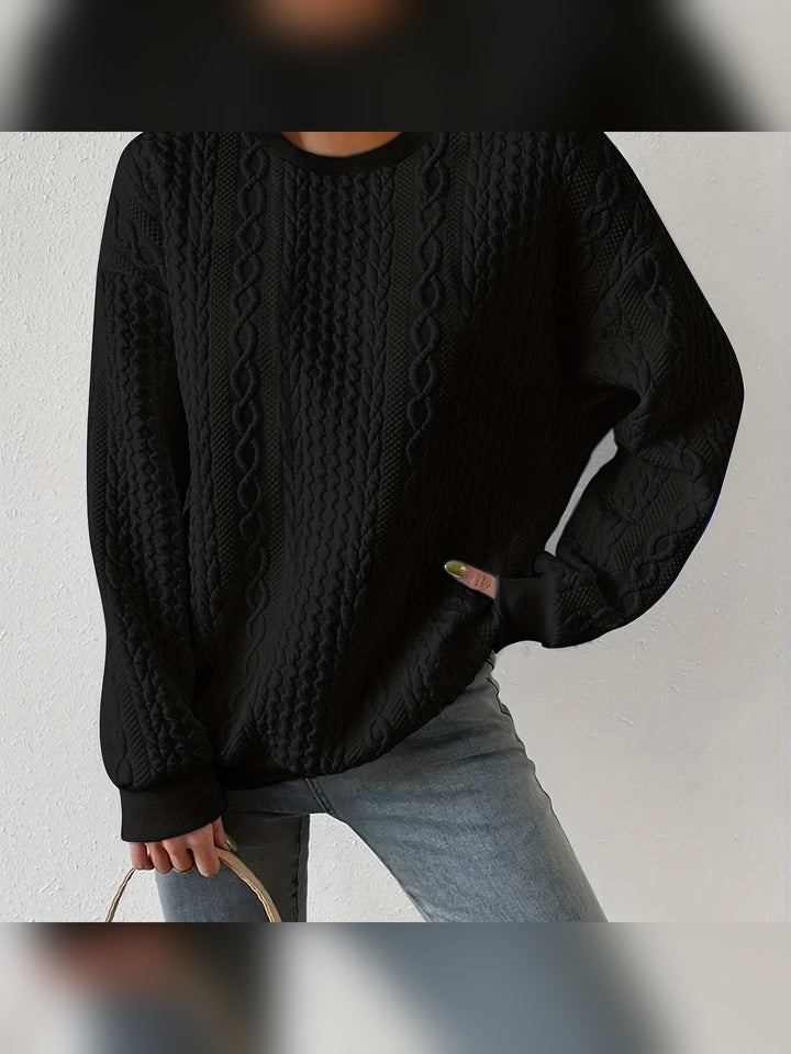 Gabi – Sweter Damski w Warkocze Luźny z Okrągłym Dekoltem