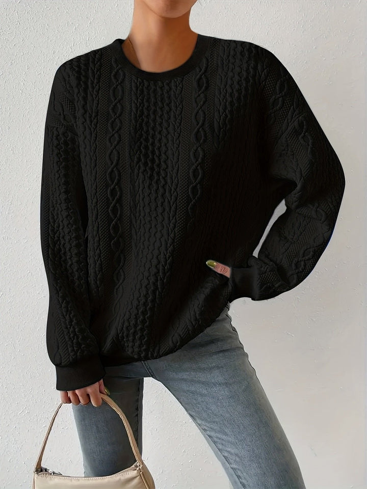Gabi – Sweter Damski w Warkocze Luźny z Okrągłym Dekoltem