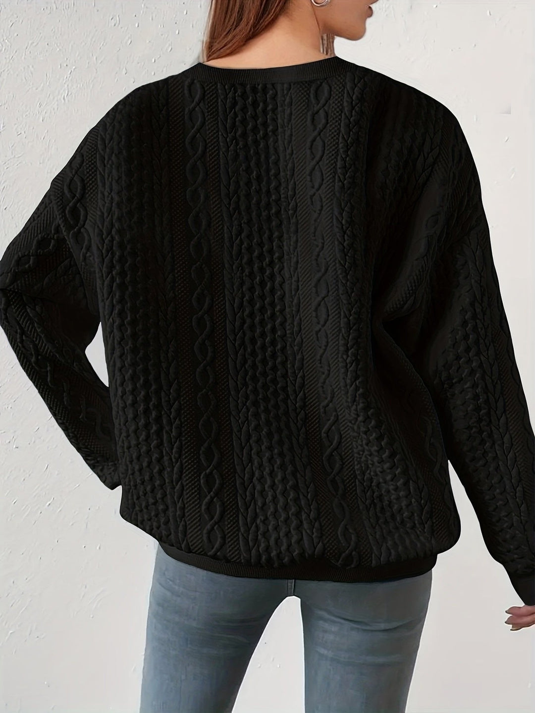 Gabi – Sweter Damski w Warkocze Luźny z Okrągłym Dekoltem