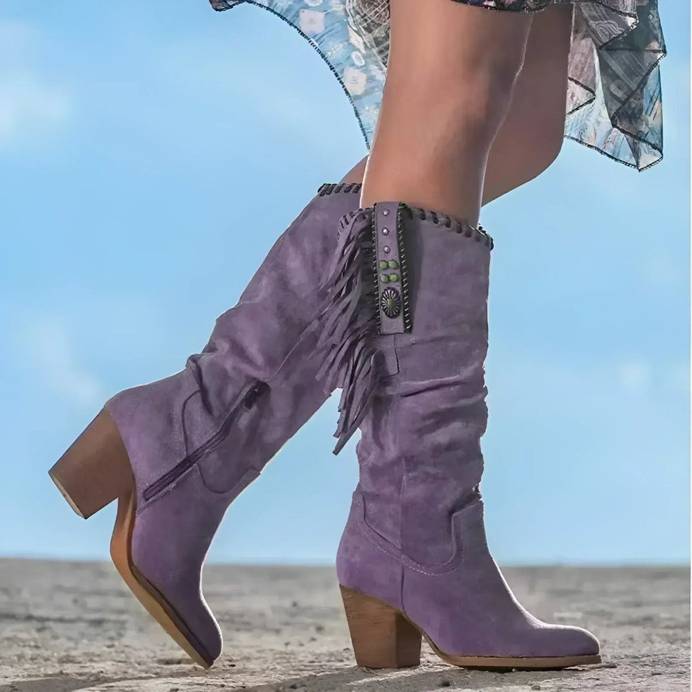 Hania – Kozaki Damskie Wysokie Boho z Frędzlami