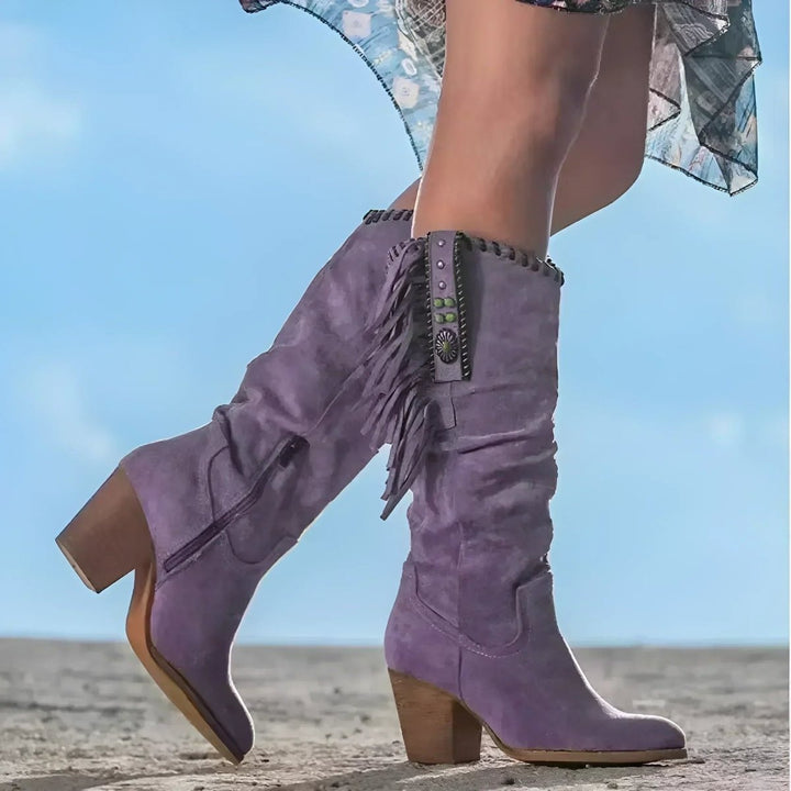 Hania – Kozaki Damskie Wysokie Boho z Frędzlami