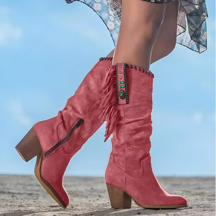 Hania – Kozaki Damskie Wysokie Boho z Frędzlami