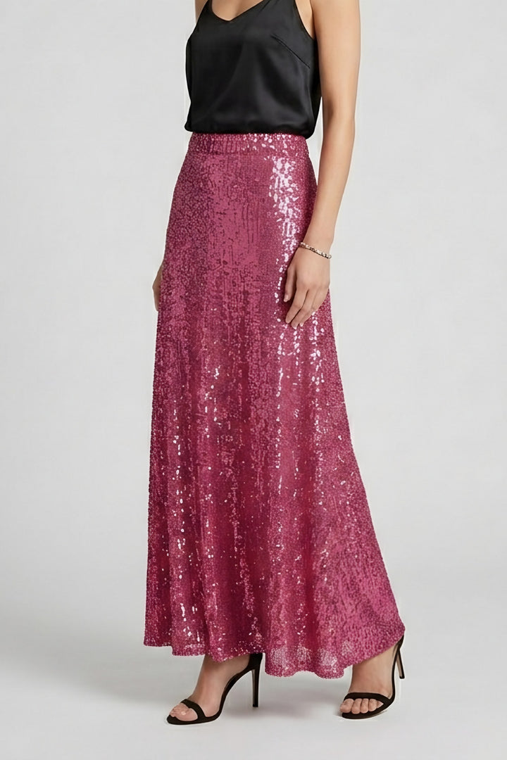 Ligia — Spódnica Damska Maxi z Cekinami z Gumką w Pasie, Moda Lodz