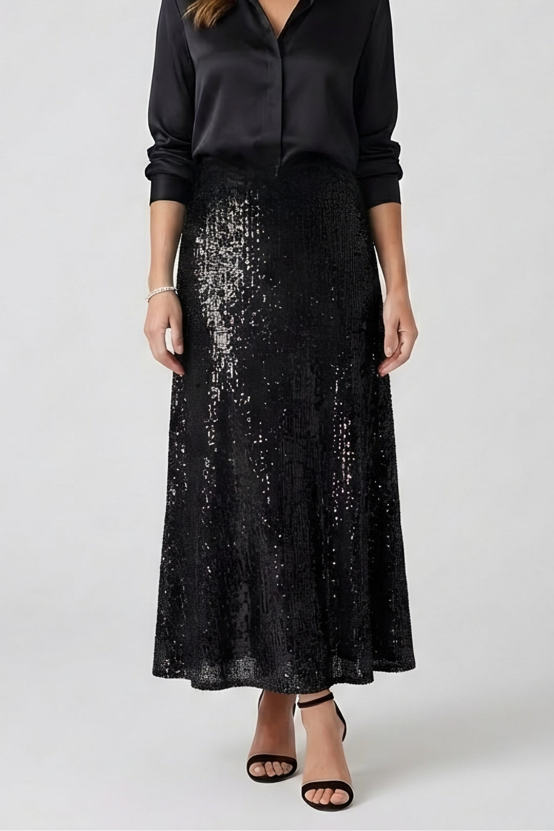 Ligia — Spódnica Damska Maxi z Cekinami z Gumką w Pasie, Moda Lodz