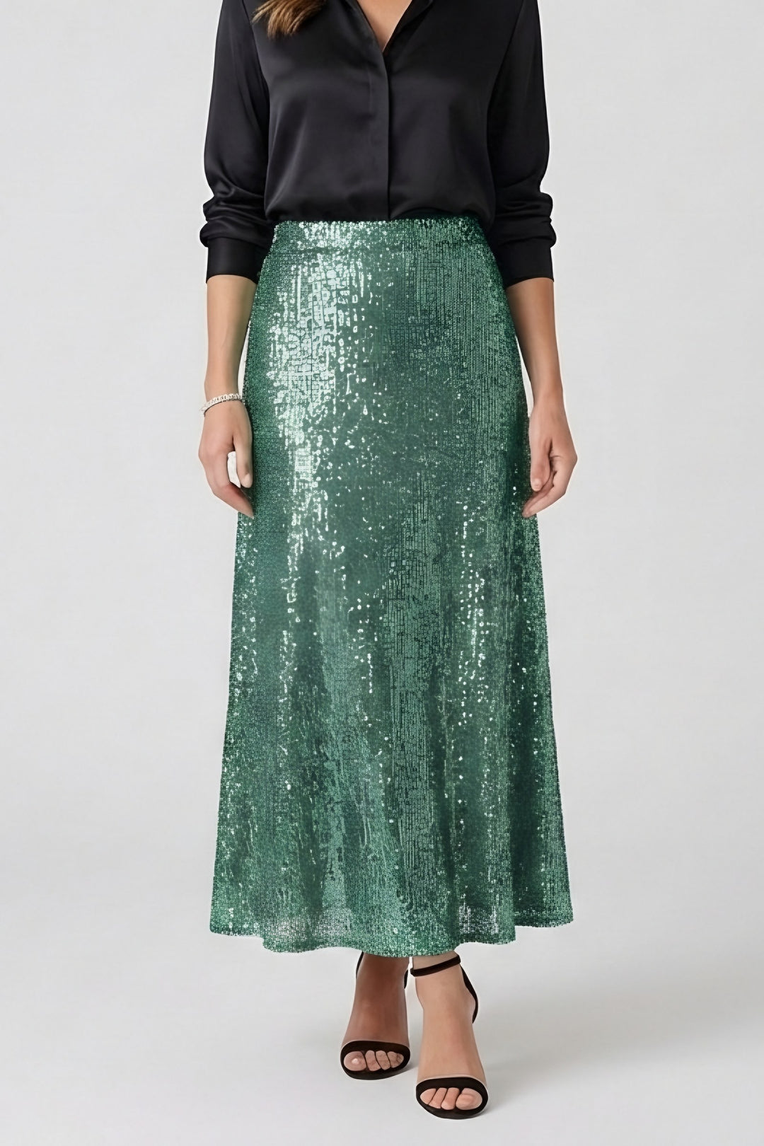 Ligia — Spódnica Damska Maxi z Cekinami z Gumką w Pasie, Moda Lodz