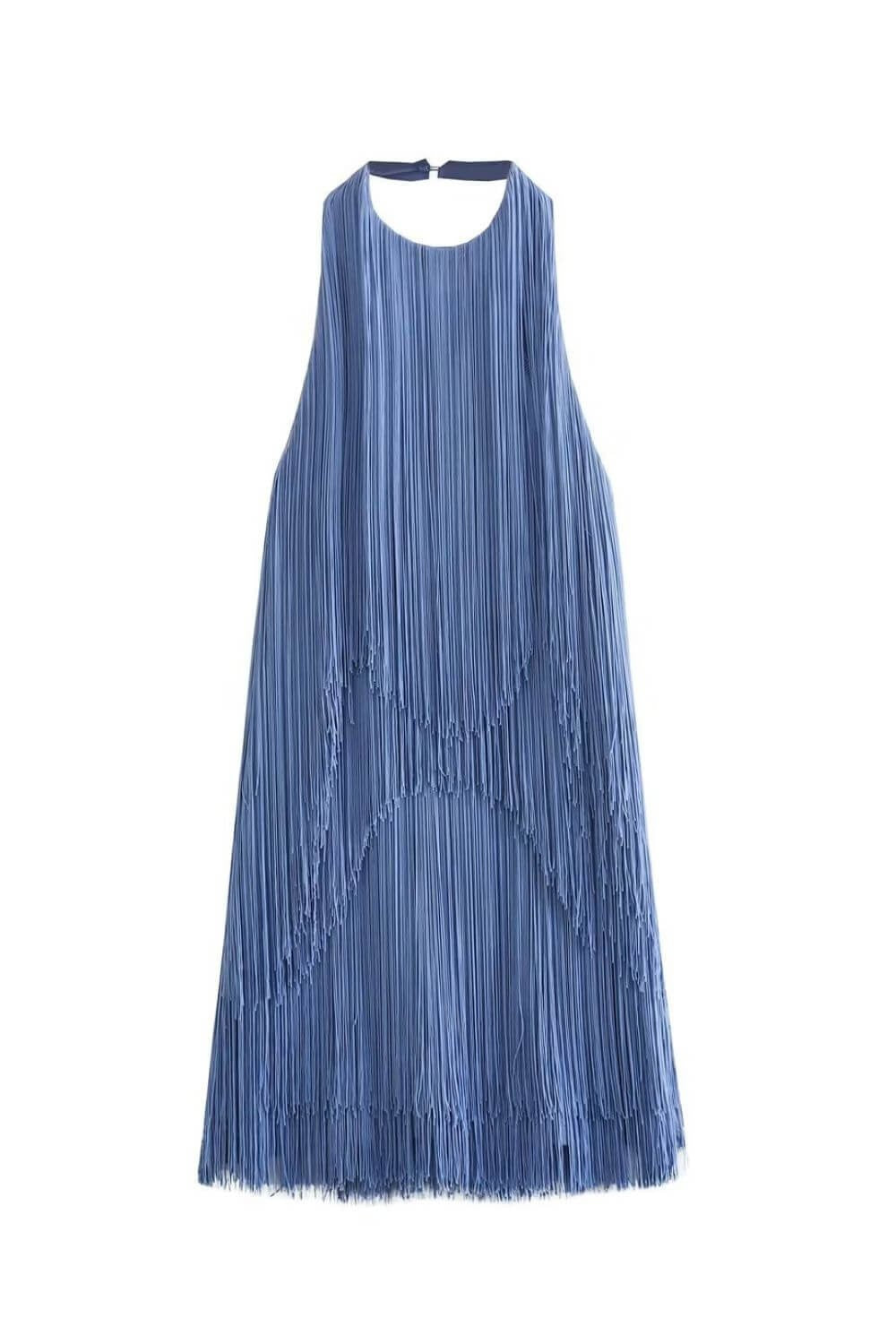 Lucyna — Sukienka z Frędzlami Mini na Sylwestra z Dekoltem Halter, Moda Lodz