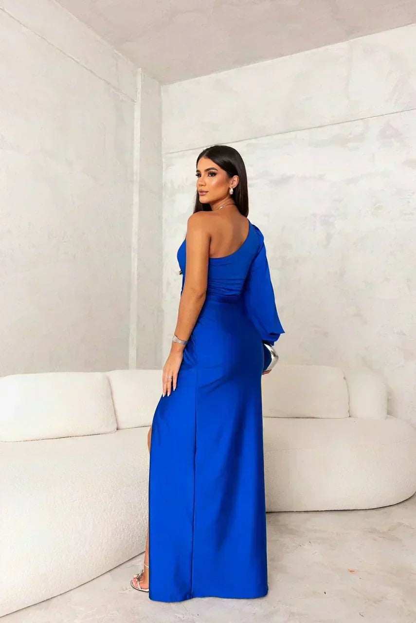 Martyna — Długa Sukienka Wieczorowa na Studniówkę na Jedno Ramię, Moda Lodz