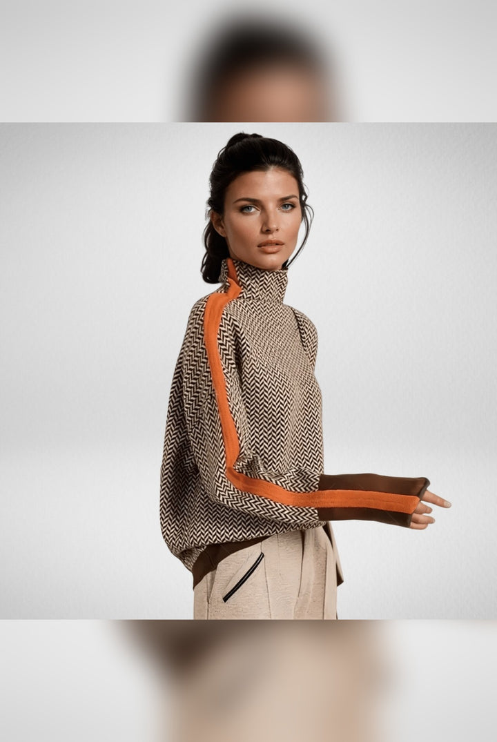 Marysia – Luźny Sweter Damski w Paski na Rękawach