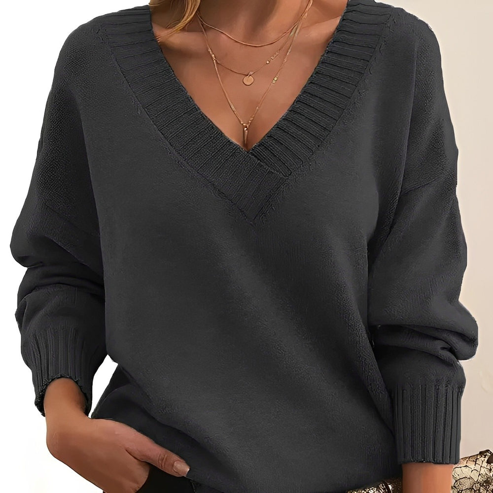 Ola – Sweter Damski Oversize z Dekoltem w Serek