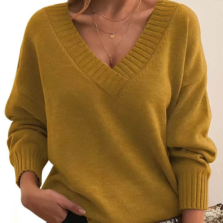 Ola – Sweter Damski Oversize z Dekoltem w Serek