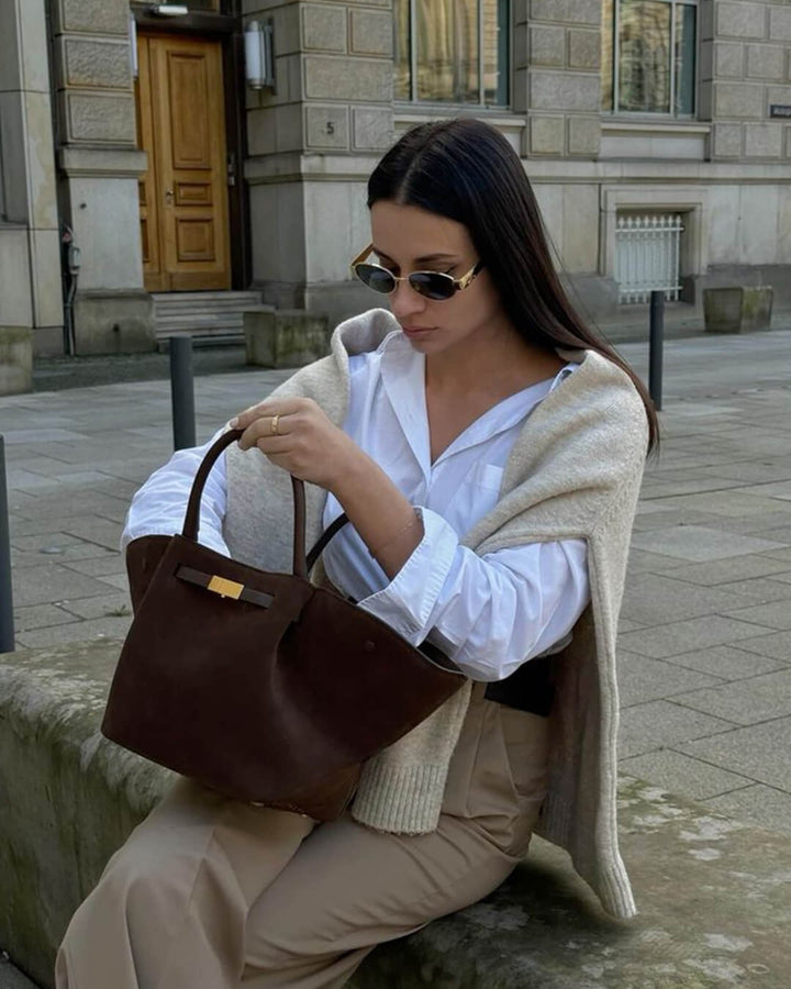 Regina — Torebka Damska Shopper z Ekozamszu ze Złotym Zapięciem, Moda Lodz